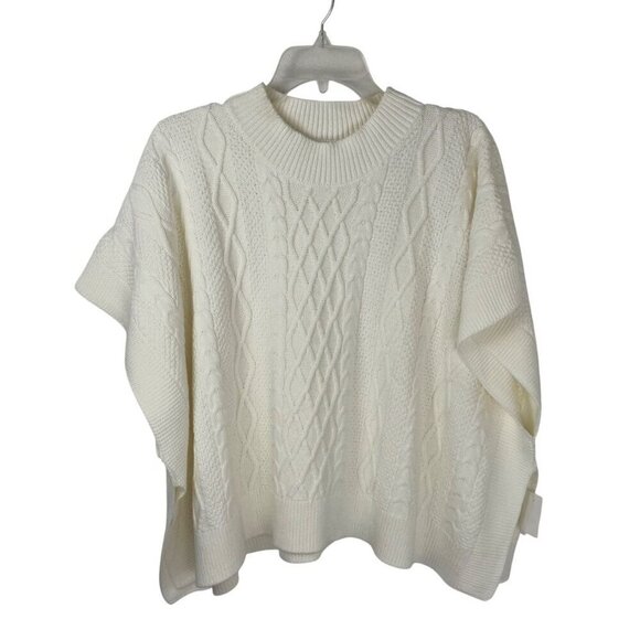 J. Crew Factory NEW Ivory Fisherman Cable-Knit Poncho Sweater One Size BW669 - Picture 2 of 12